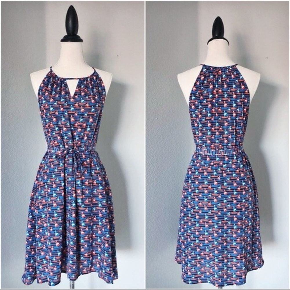 Cinched waist sailboat print fishermancore coastal 41 hawthorn dress size XS